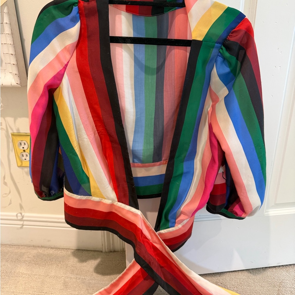 Alice + Olivia Multicolor Striped Open Front Puff Sleeve Top